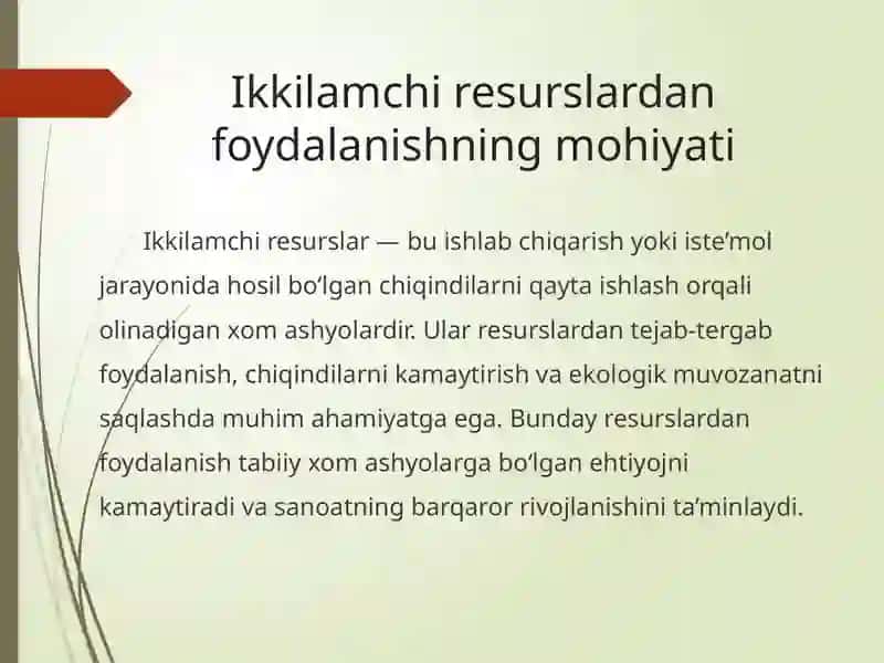 Ikkilamchi resurslardan foydalanib pigment ishlab chiqarish texnologiyasi 2