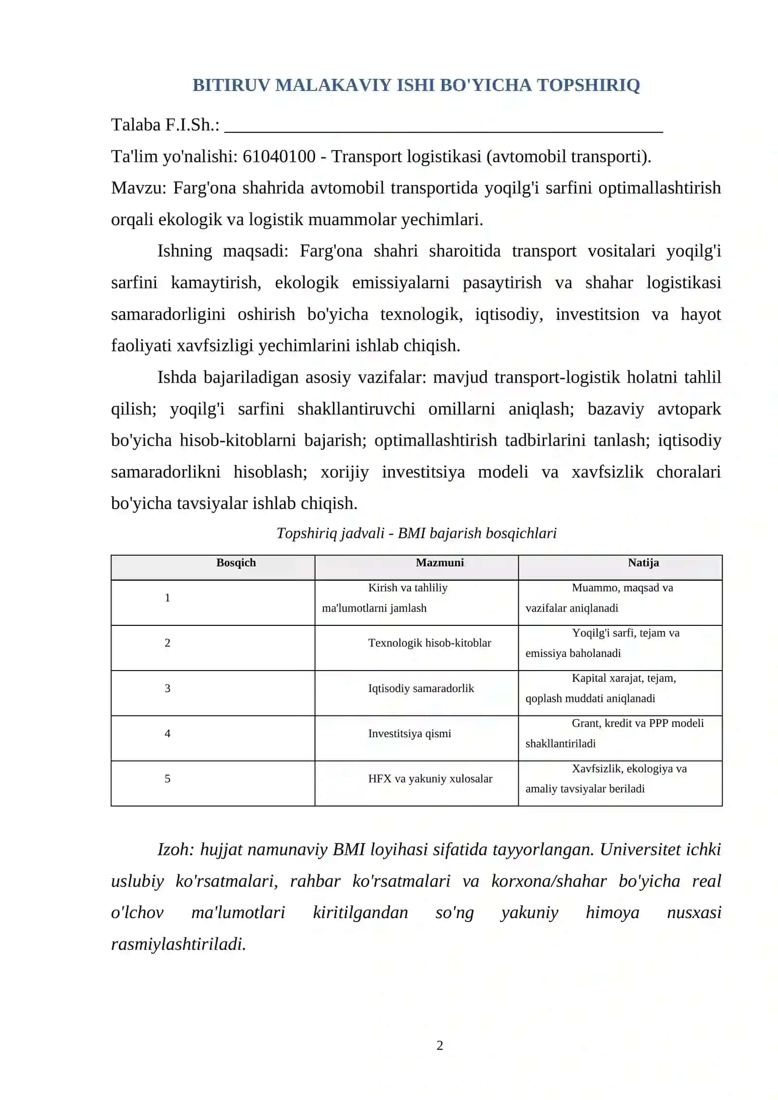 FARG'ONA SHAHRIDA AVTOMOBIL TRANSPORTIDA YOQILG'I SARFINI OPTIMALLASHTIRISH ORQALI EKOLOGIK VA LOGISTIK MUAMMOLAR YECHIMLARI 2
