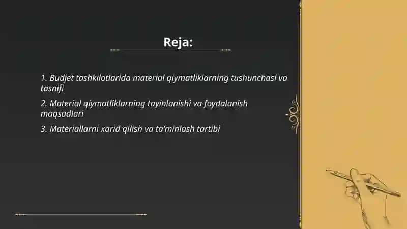 Budjet tashkilotlarida material qiymatliklarini tarkibi, tayinlanishi va hisobining vazifalari 2