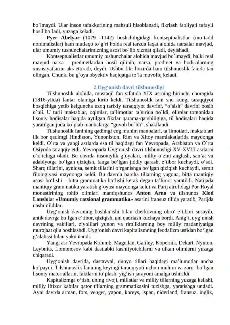 OʻRTA ASRLARDA YEVROPA VA RUS TILSHUNOSLIGI. UYGʼONISH DAVRI TILSHUNOSLIGI. UMUMIY RATSIONAL GRAMMATIKANING YARATILISHI. 2