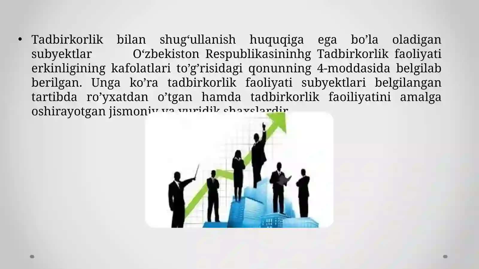 Tadbirkorlik faoliyati subyektlari va turlari. 2