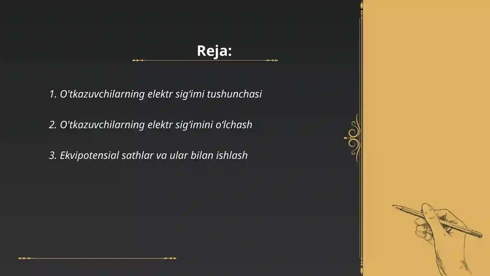 O'tkazuvchilarning elektr sigʻimi. Kondensatorlar. Elektrostatik maydonning energiyasi 2