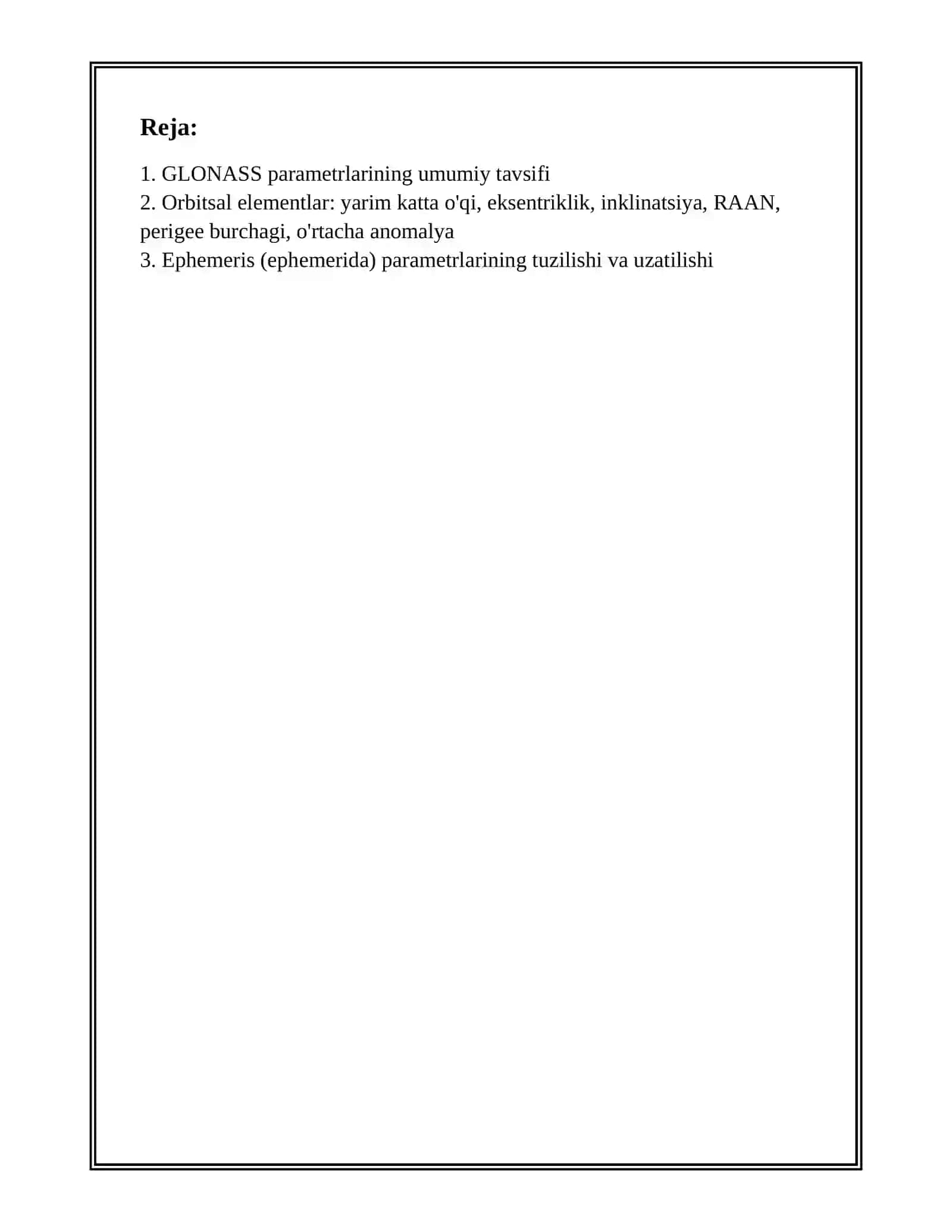 GLONASS PARRAMTERLARI XAQIDA MALUMOT 2