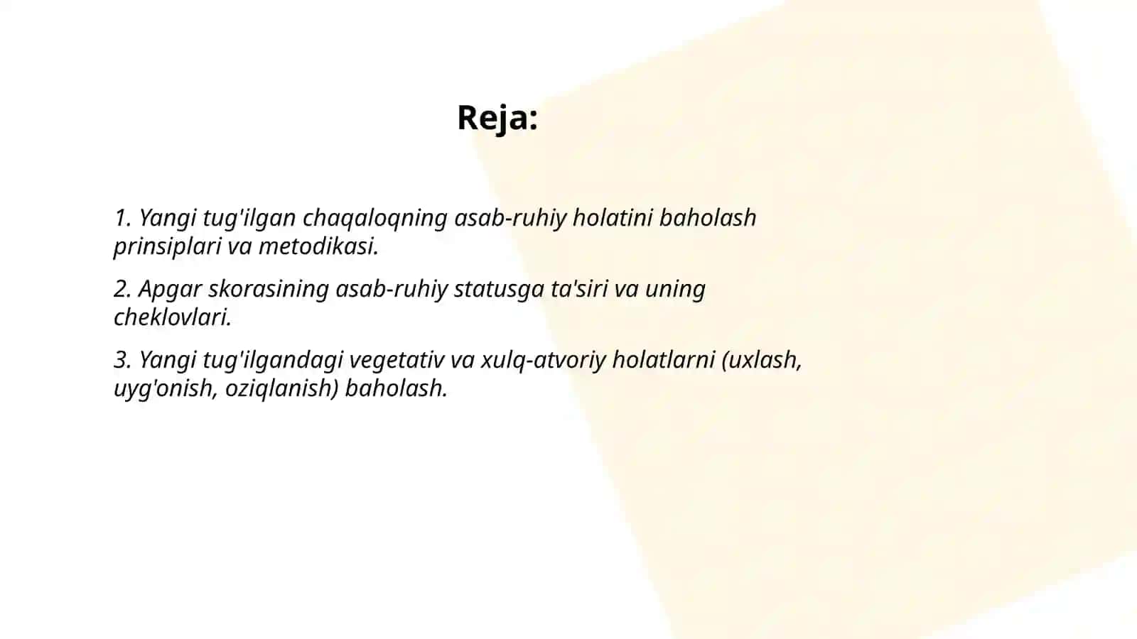 Chaqaloqning asab-ruhiy rivojlanishini baholash xususiyatlari 2