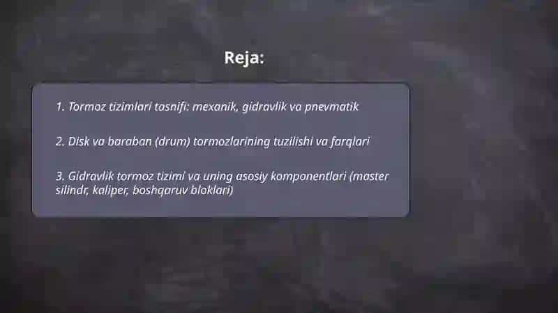 Tormoz tizimlarining turlari va zamonaviy tormoz tizimlari 2