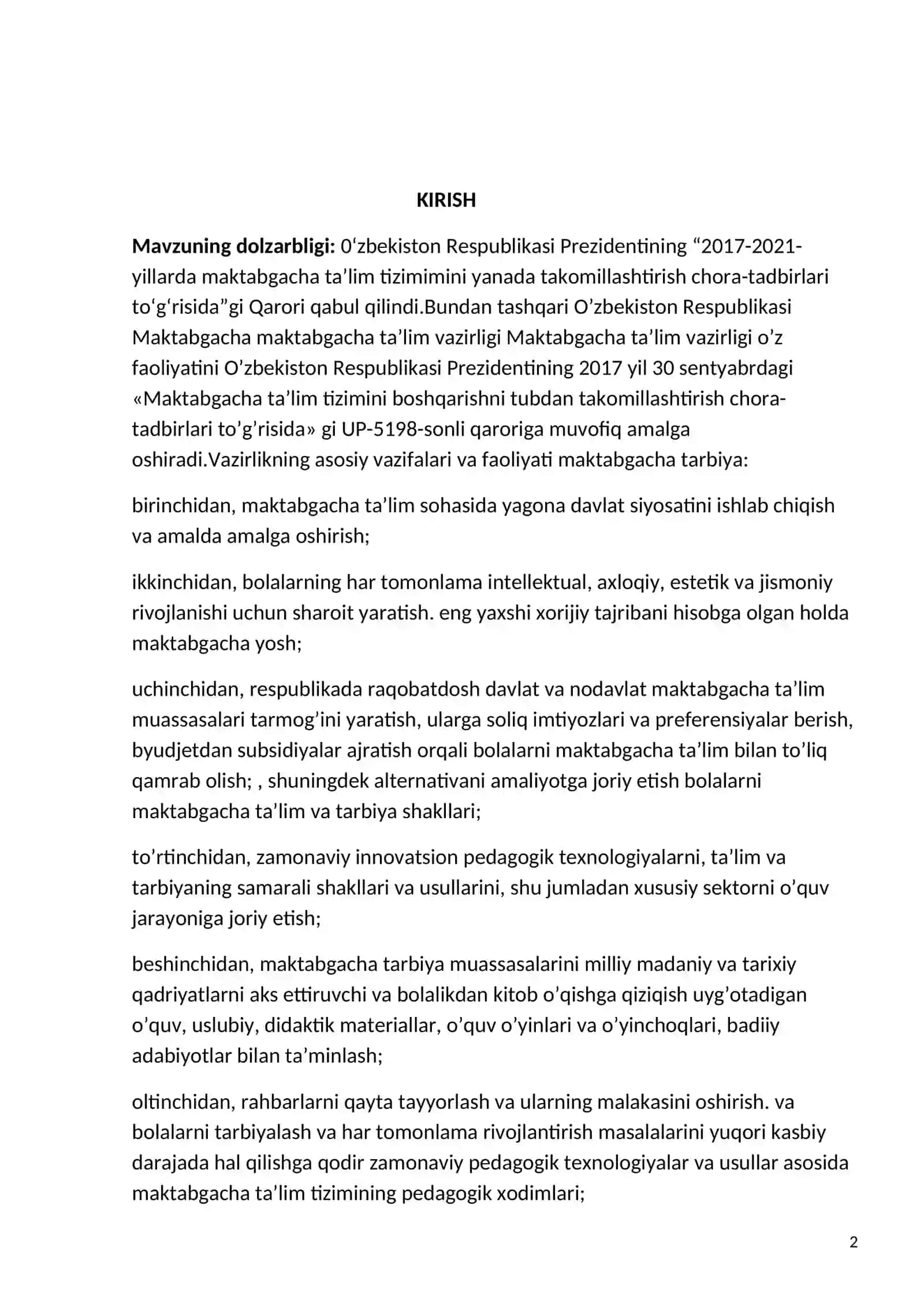 Ilk qadam" Davlat O'quv dasturi bo'yicha "Til va nutq markazi" ni Bolalar nutqini rivojlantirishning pedagogik pisixalogik xususiyatlaritashkil etish 2