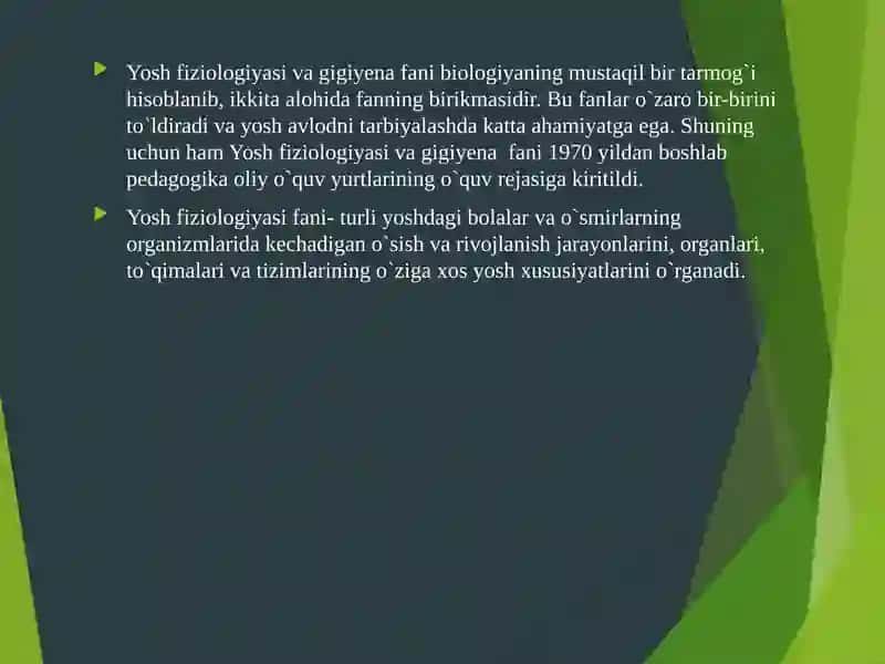 Ma’ruza. Kirish. Osish va rivojlanishning umumiy qonuniyatlari 2