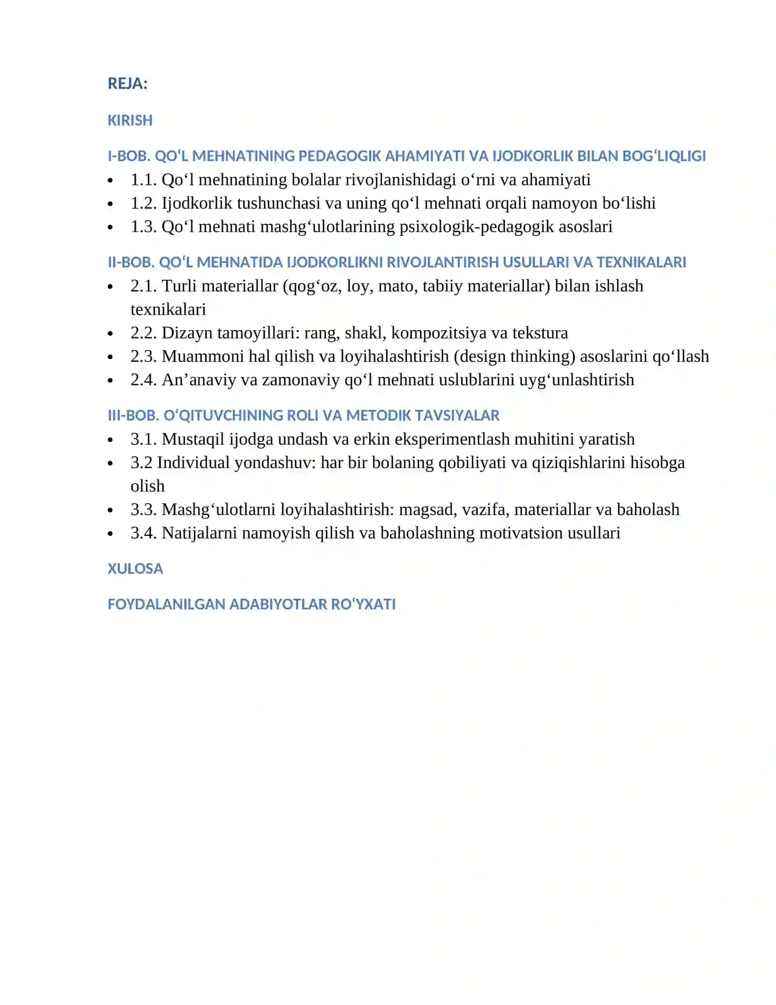 Qo'l mehnati mashg'ulotlarida ijodkorlikni rivojlantirish metodikasi 2
