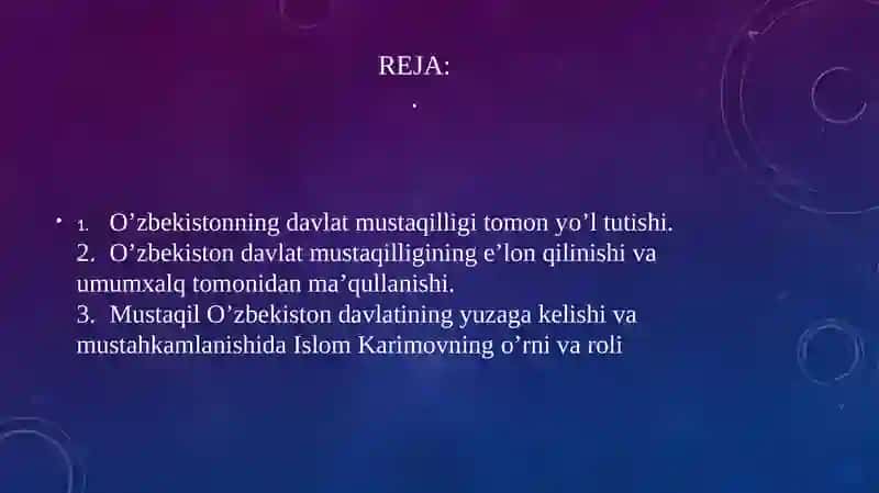 Mustaqillikka erishish arafasida O‘zbekistondagi ijtimoiy-siyosiy jarayonlar.Mustaqil O‘zbekiston Respublikasining tashkil topishi va uning tarixiy ahamiyati. 2
