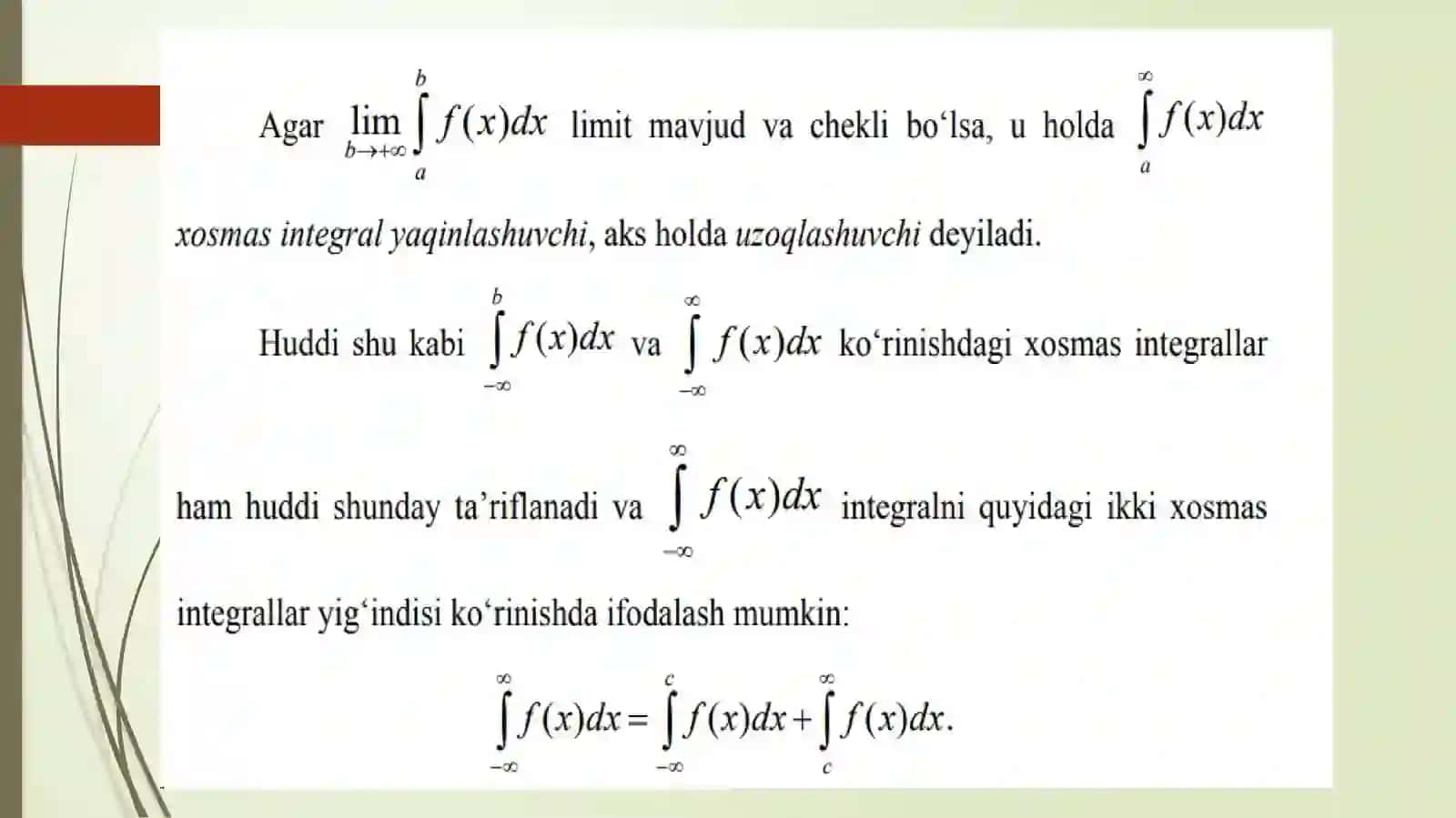 Xosmas integrallar 2
