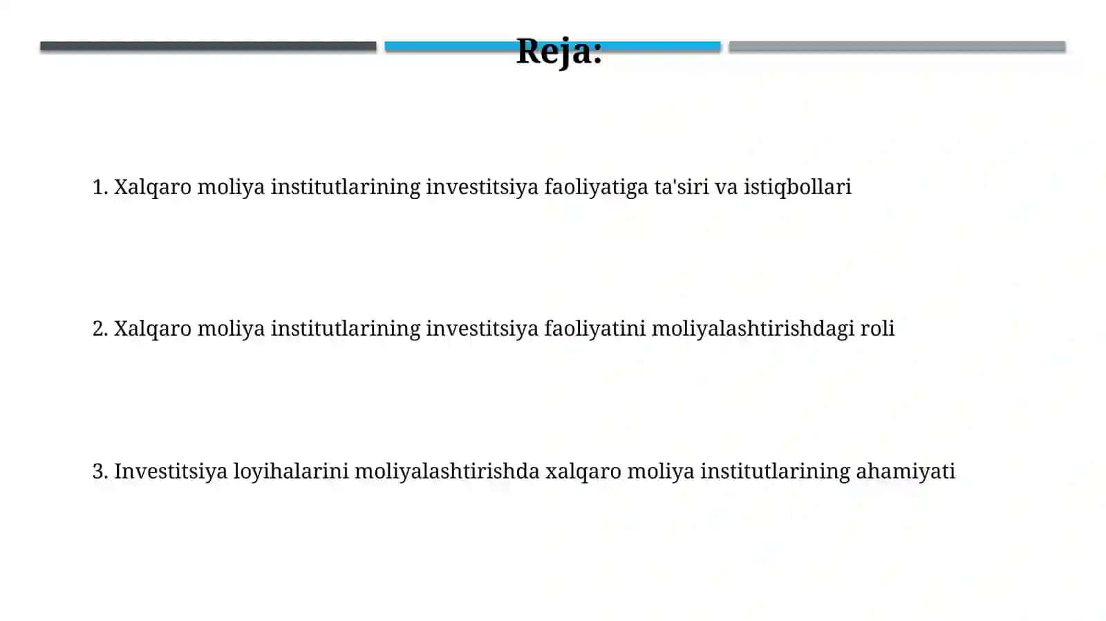 Investitsiya faoliyatini moliyalashtirishda xalqaro moliya institutlarining roli va ahamiyati 2