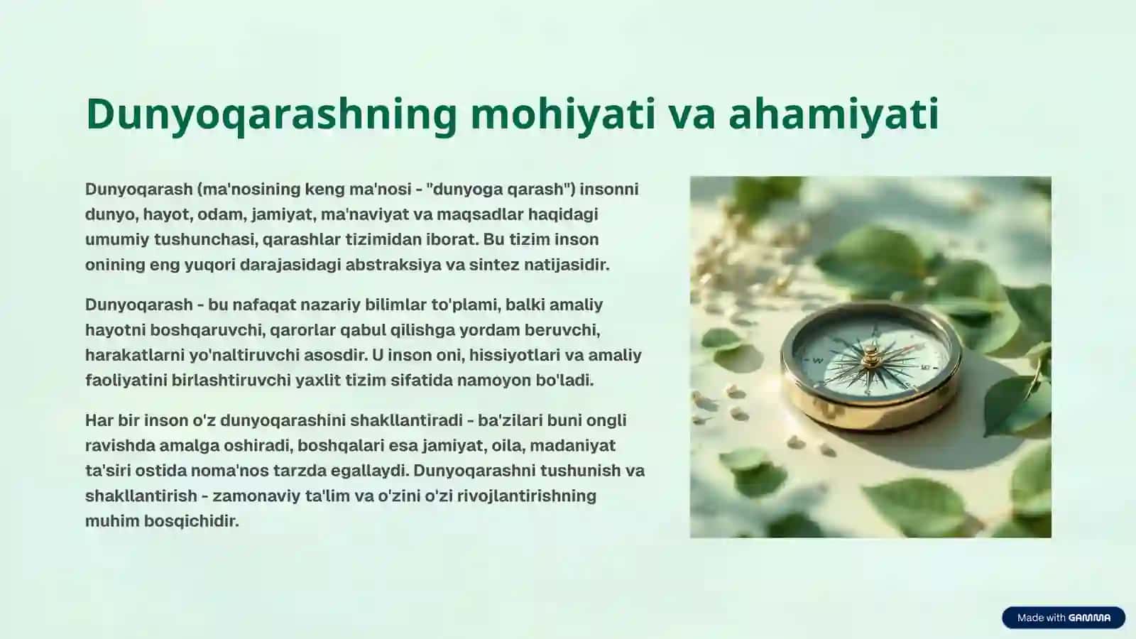 Dunyoqarash: Mohiyat, Tuzilish va Asosiy Funksiyalar mavzusida tayyor taqdimot 2