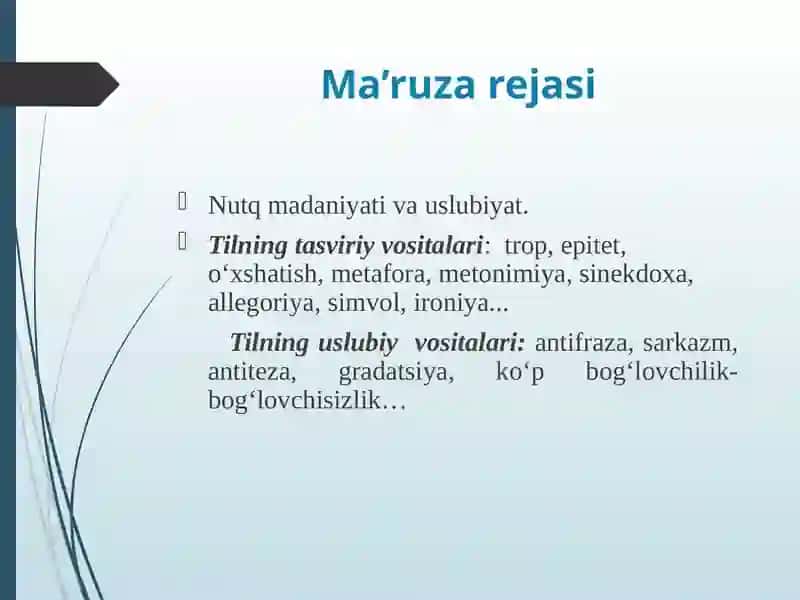 Nutq madaniyati va tilning tasviriy, uslubiy vositalari 2