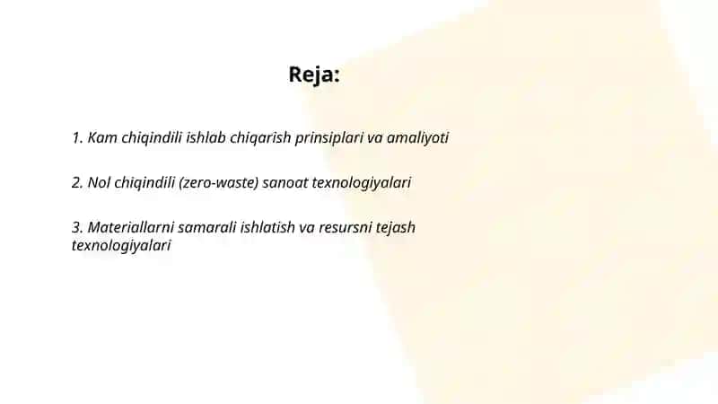 Kam chiqindili ishlab chiqarish prinsiplari va amaliyoti 2