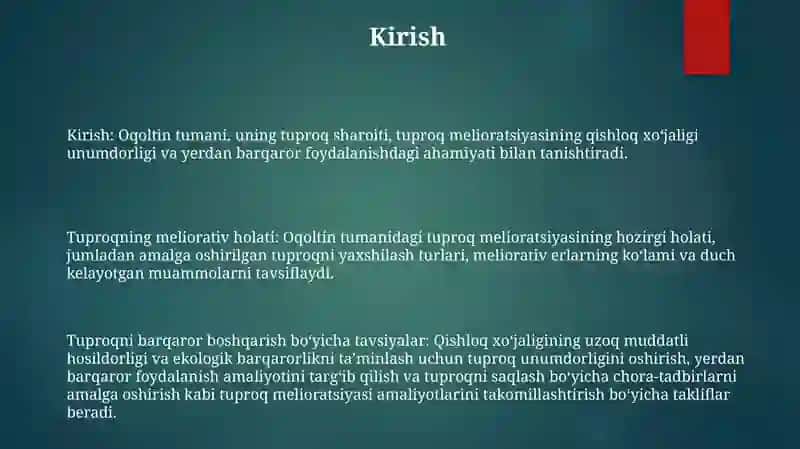 Oqoltin Tumani Tuproqlari Meliorativ Holati 2