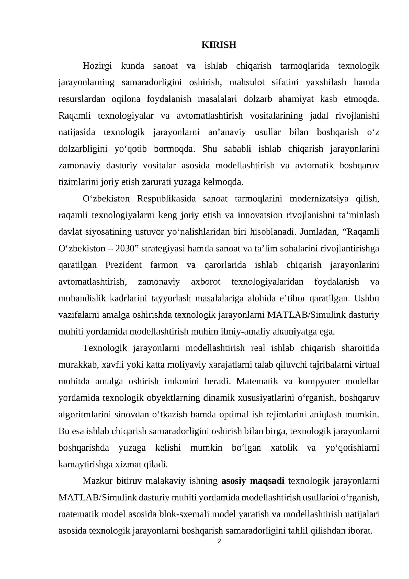 BMI Matlabda texnologik jarayonlarni modellashtirish 2