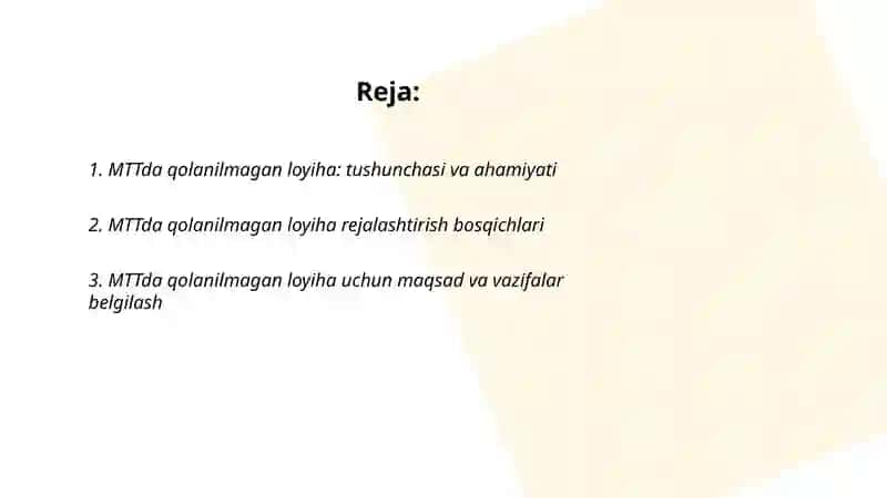 MTTda qolanilmagan loyiha 2