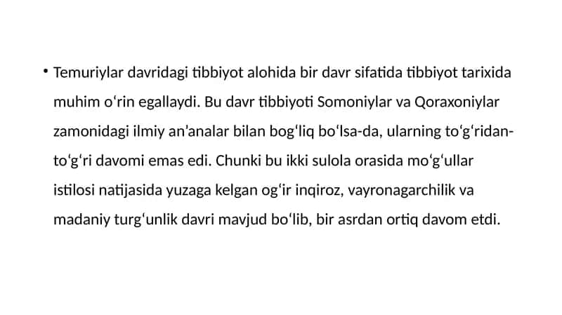 Tibbiyot tarixi temuriylar davrida O‘zbekistonda 2