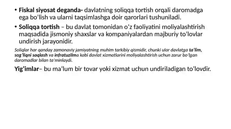 Soliqlar va soliqqa tortish fanining predmeti, ma’zmuni va prinsiplari 2