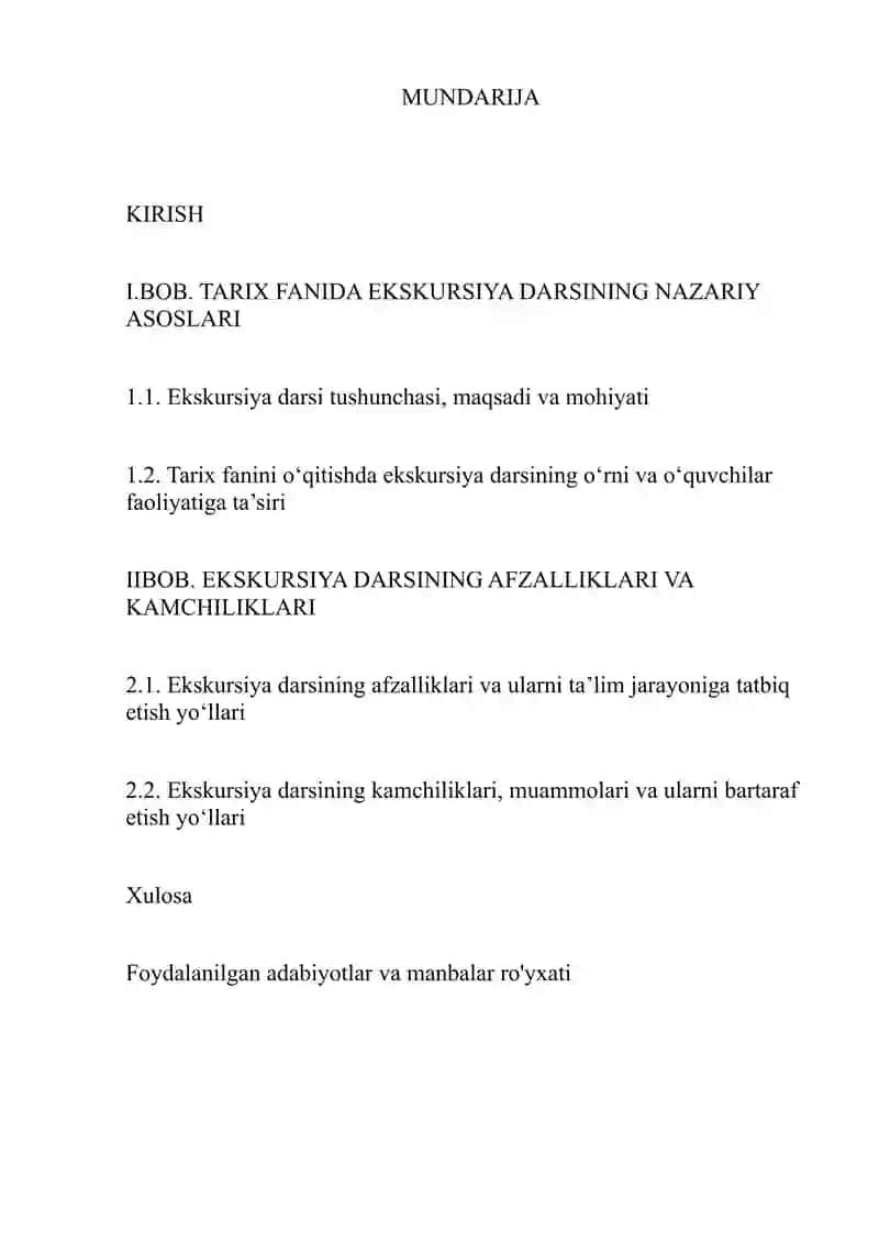 Ekskursiya darsi avzalliklari va kamchilliklari 2