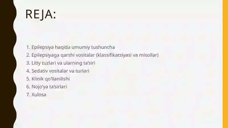 Epilepsiyaga qarshi vositalar. Litiy tuzlari. Sedativ vositalar 2