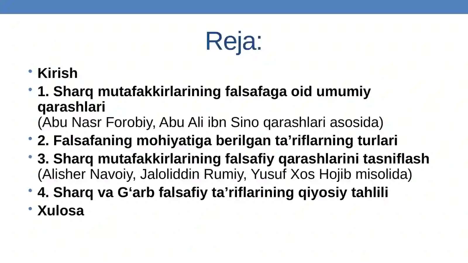 Falsafaning mohiyatiga oid Sharq mutafakkirlari ta'riflarini tasniflash 2