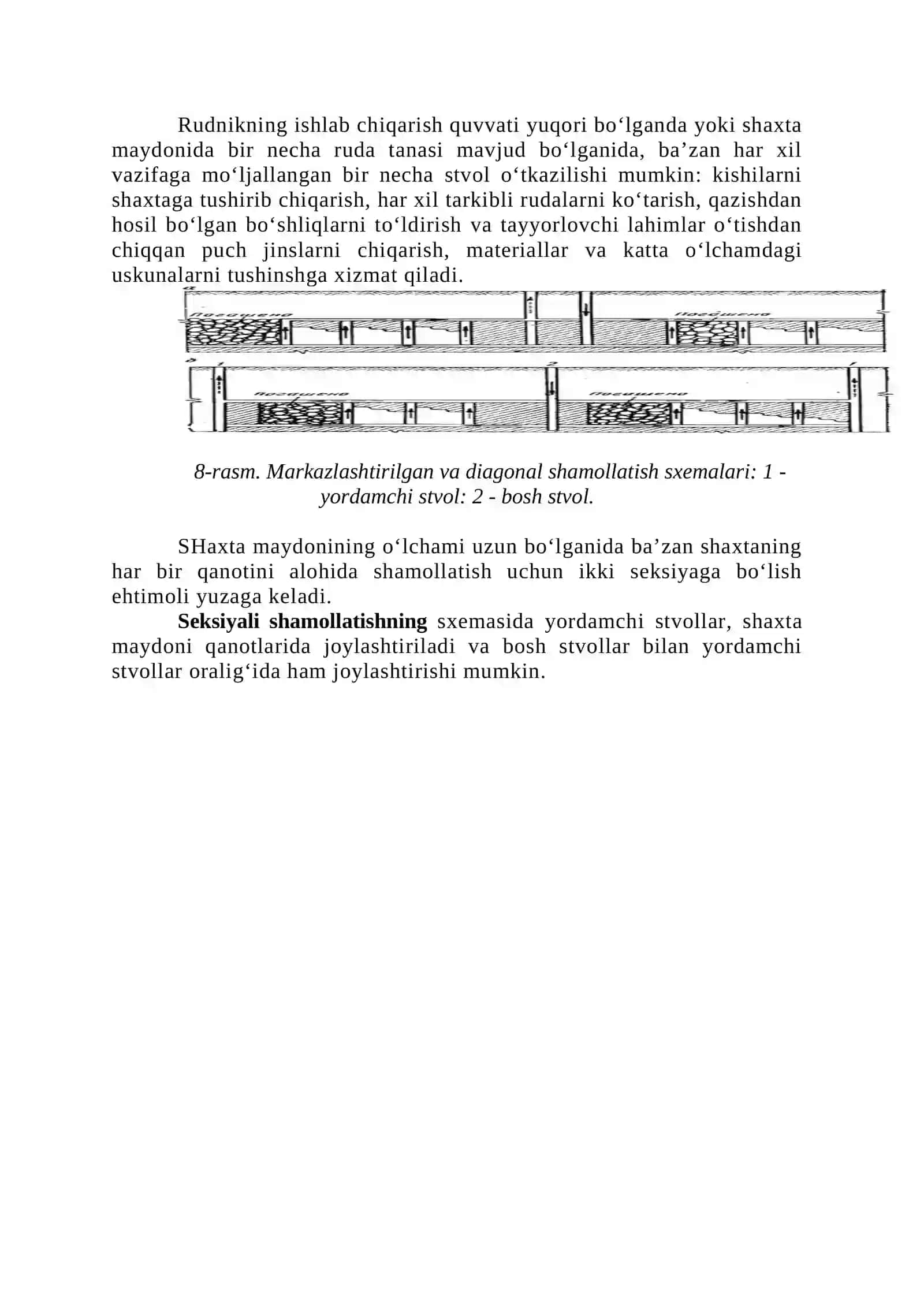 Bosh va yordamchi stvollarning o‘zaro bog‘langan holda joylashtirilishi 2
