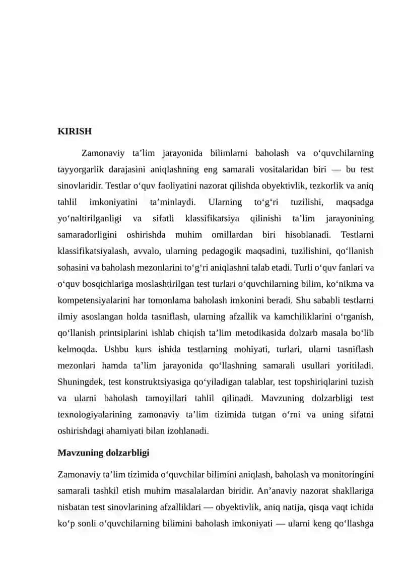 Testlashtirish sohalari va muammolari 2