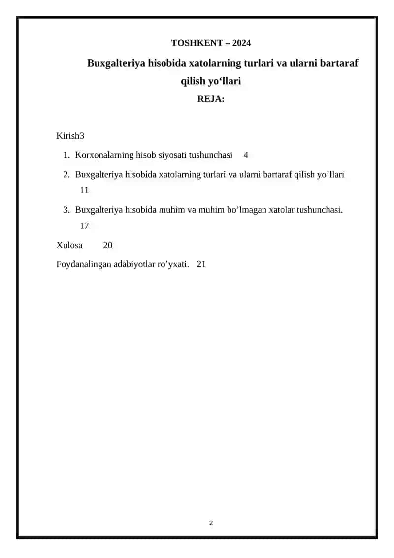 Buxgalteriya hisobida xatolarning turlari va ularni bartaraf qilish yo‘llari 2