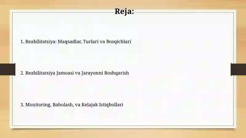 Reabilitatsiya jarayonini tashkil etish 2