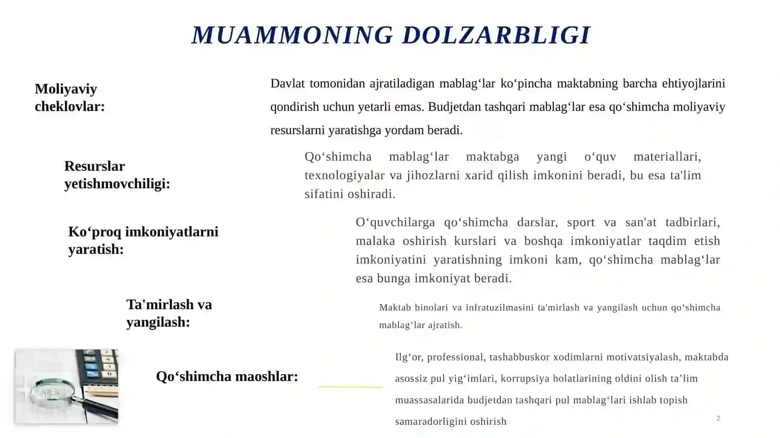Maktab uchun qo’shimcha moliyaviy manbalar topish 2