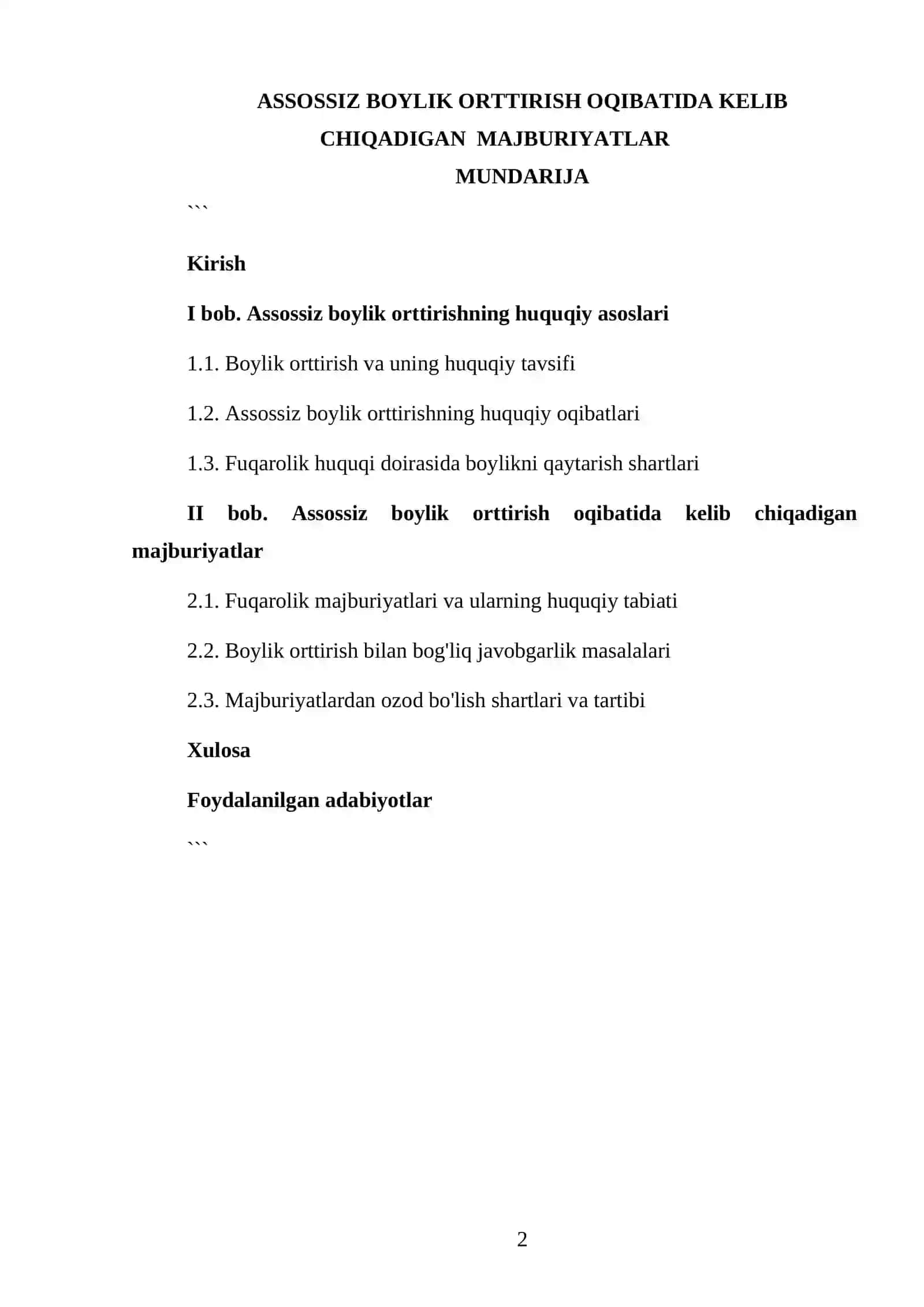 Assossiz boylik orttirish oqibatida kelib chiqadigan majburiyatlar 2