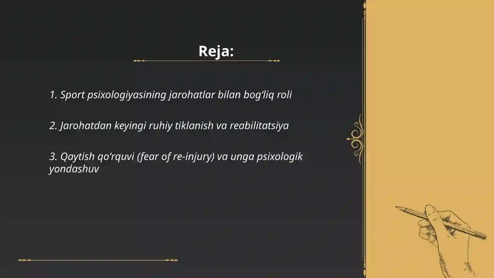 Sport psixologiyasi va jarohatga psixologik yondashuv 2