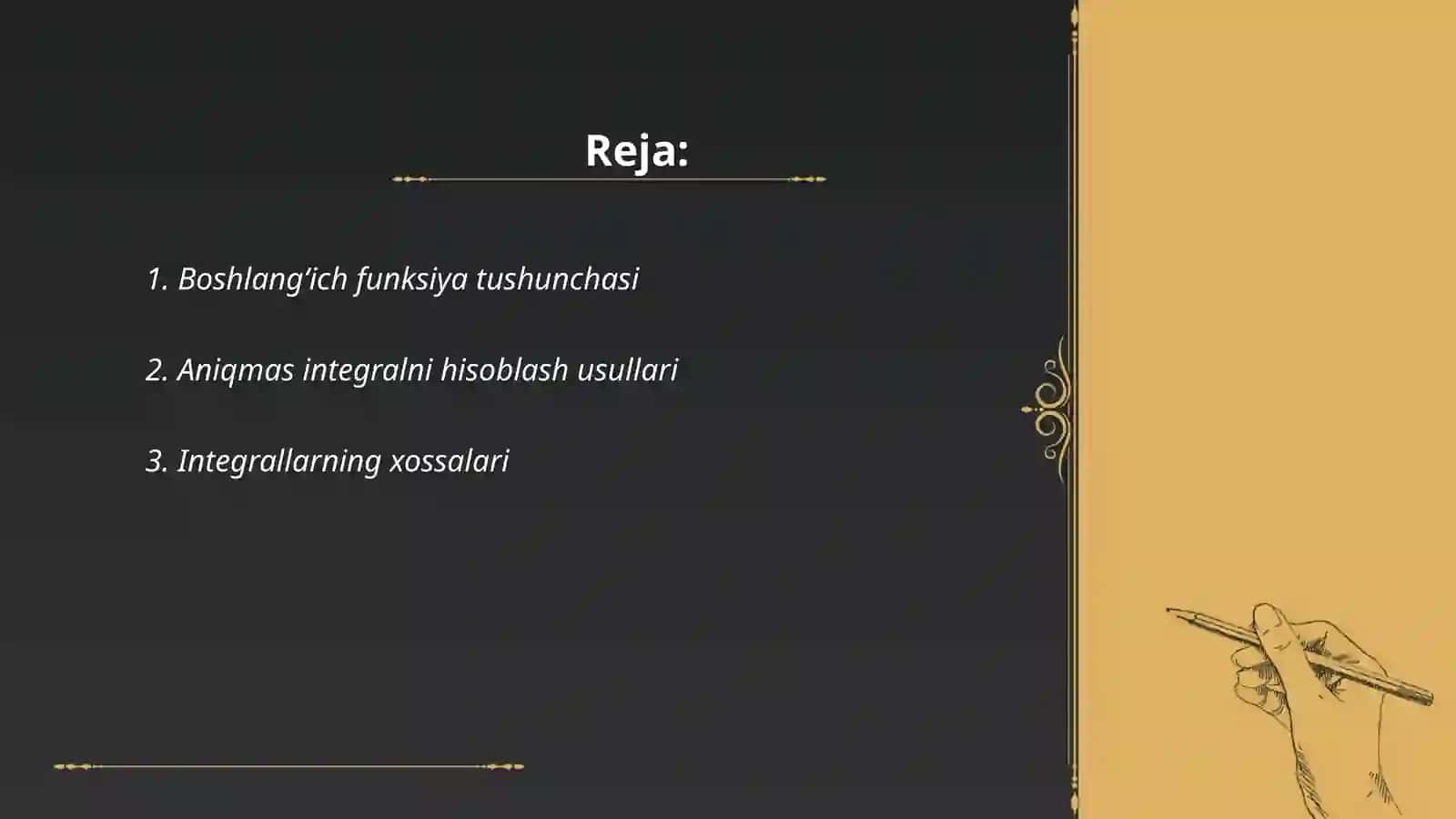 Boshlangʻich funksiya va aniqmas integrallarni hisoblash 2