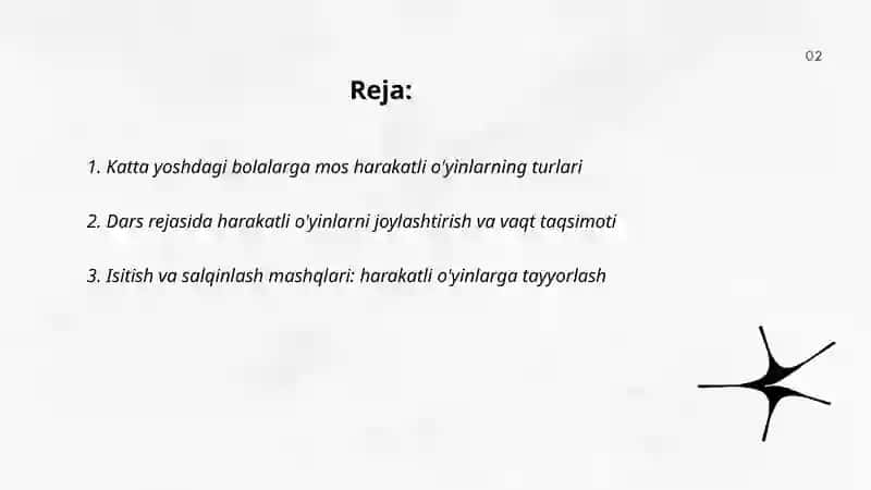 Katta yoshdagi bolalarga beriladigan harakatli o'yinlarni o'rgatish 2