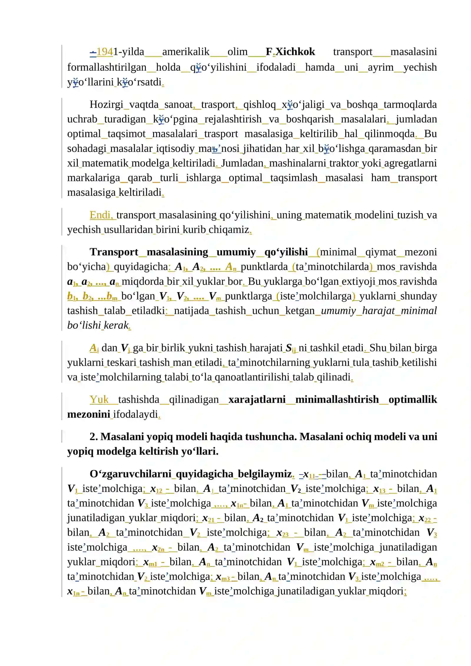 Transport masalasi va uning matematik modelini tuzish amaliy ish 2