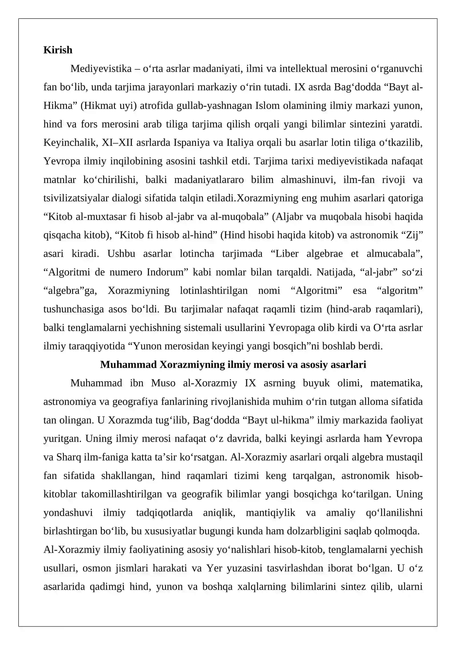 Muhammad Xorazmiyning lotin tiliga tarjima qilingan asarlari va ularning fan tarixidagi ahamiyati 2