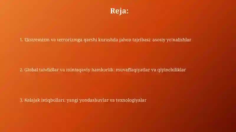 Dunyohamjamiyatining ekstremizm va terrorizmga qarshi jahon tajribasi 2