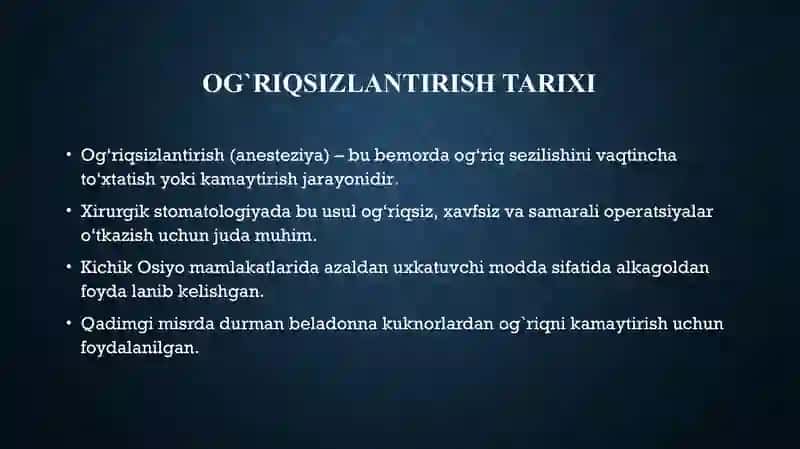 xirurgik stomatologiyada qo'llaniladigan og'riqsizlantirish usullari 2