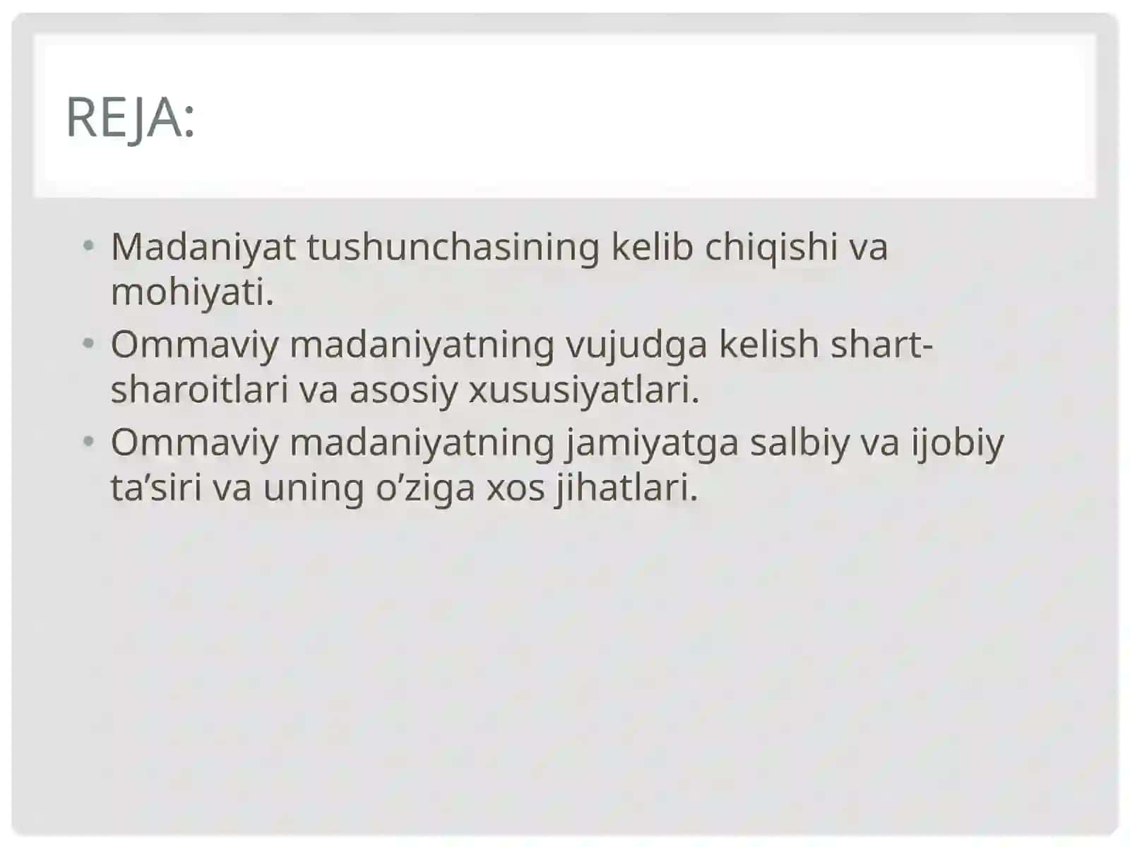 Madaniyat  va “Ommaviy madaniyat” tushunchalarining mohiyati, ularning farqli jihatlari 2