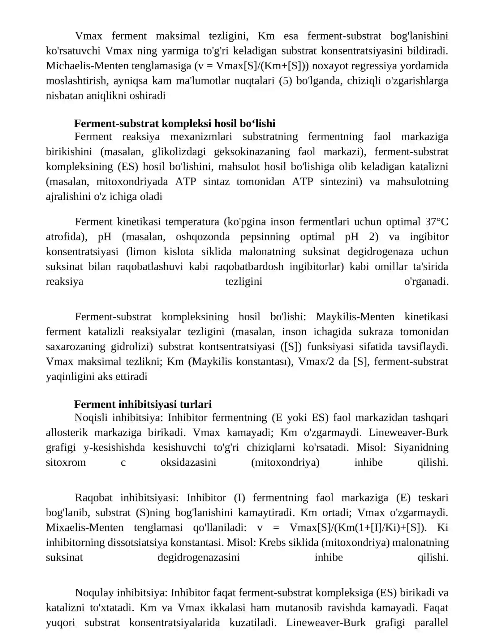 Oddiy fermentativ jarayonlar kinetikasi 2