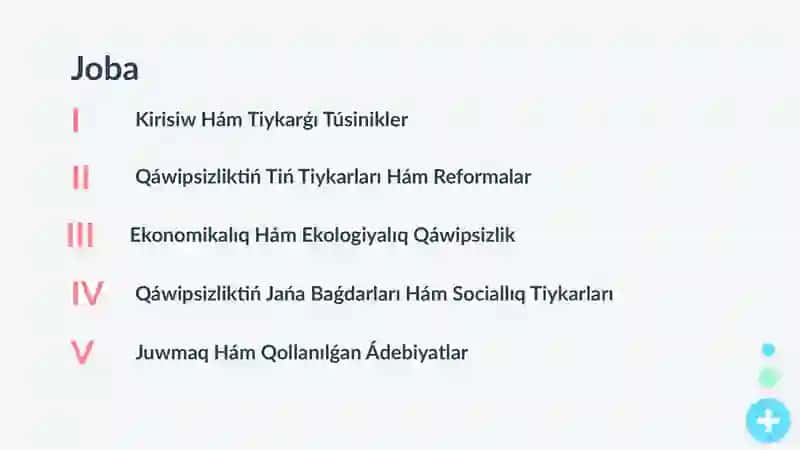 Milliy qáwipsizlikti támiyinlew boyınsha ámelge asırılıp atırǵan jumıslar (Qaraqalpaq tilinde) 2