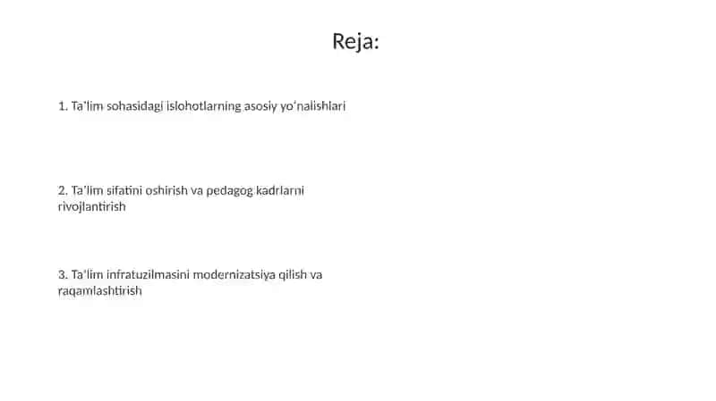 Oʻzbekiston Respublikasida taʼlim sohasida amalga oshirilayotgan islohotlar 2