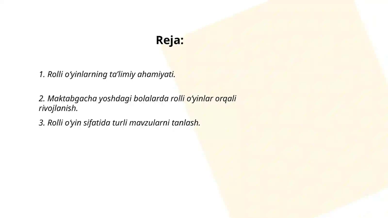 Erta bolalik davrida rolli oʻyinlarga rahbarlik qilish metodikasi va maktabgacha yoshdagi bolalar misolida 2