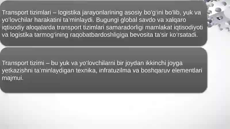 Transport tizimlaring tasnifi 2