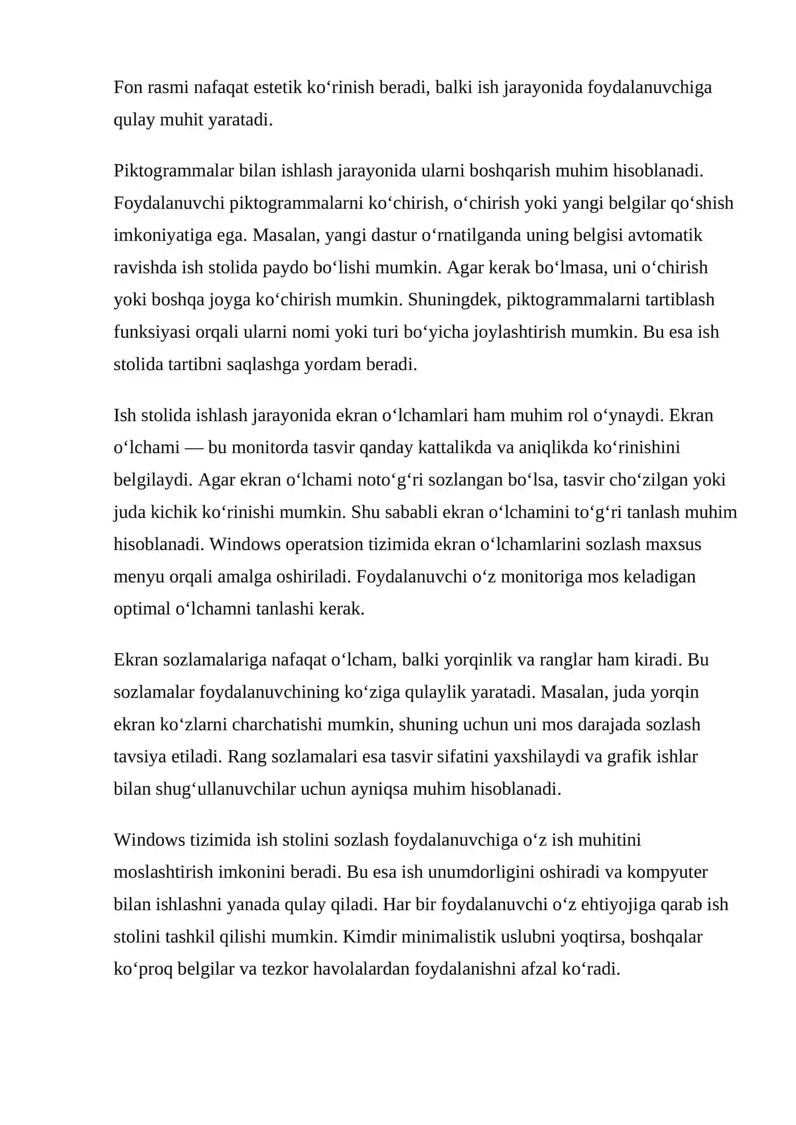 Windows operatsion tizimida amaliy mashg‘ulotlar: Ish stoli bilan ishlash 2