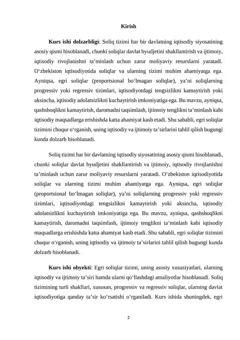 Egri soliqlar va uning iqtisodiy ahamiyati 2