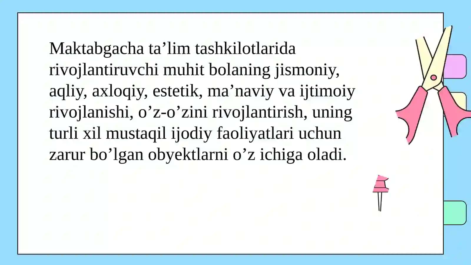 3-mavzu:Guruh yoshi nisbatida rivojlantiruvchi muhitning tashkil etlishi 2