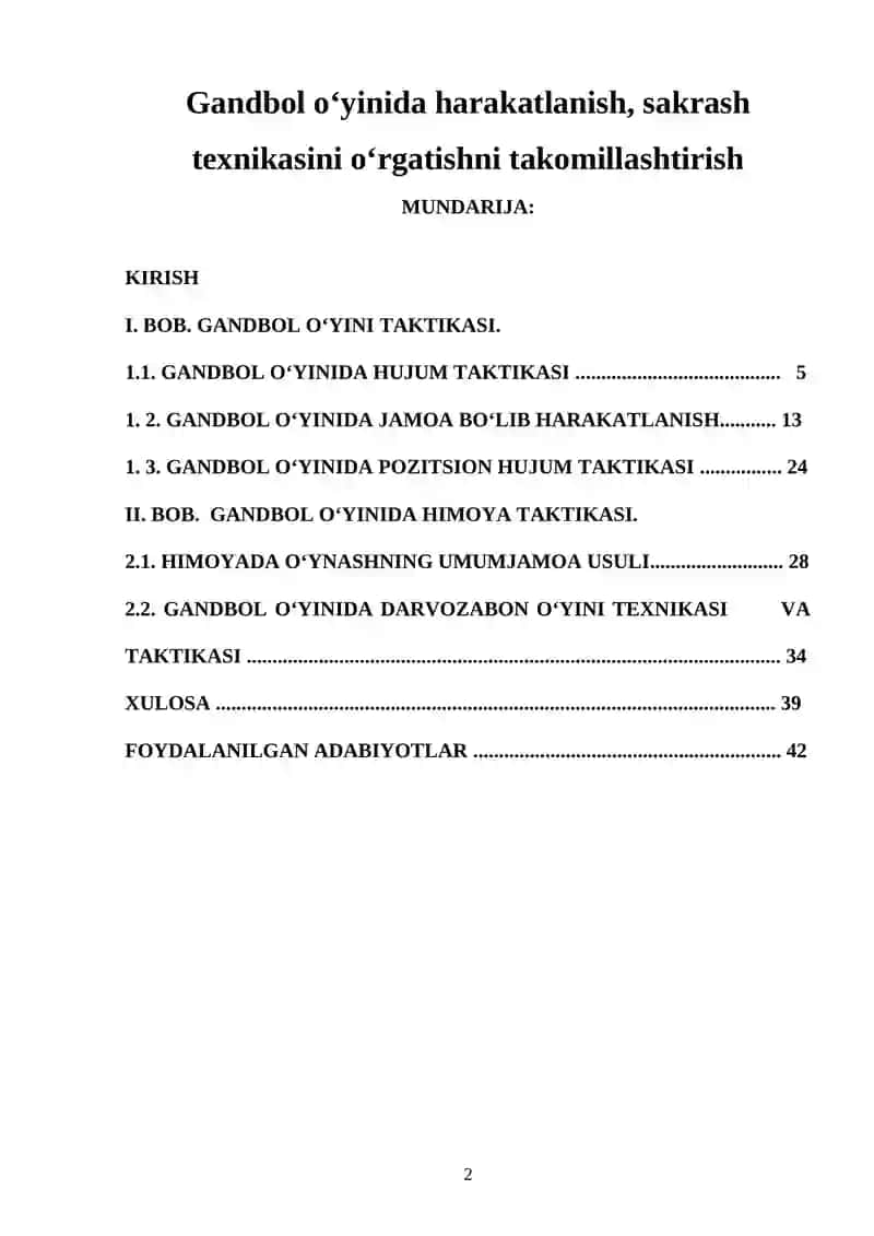 Mavzu: Gandbol o‘yinida harakatlanish, sakrash texnikasini o‘rgatishni takomillashtirish 2