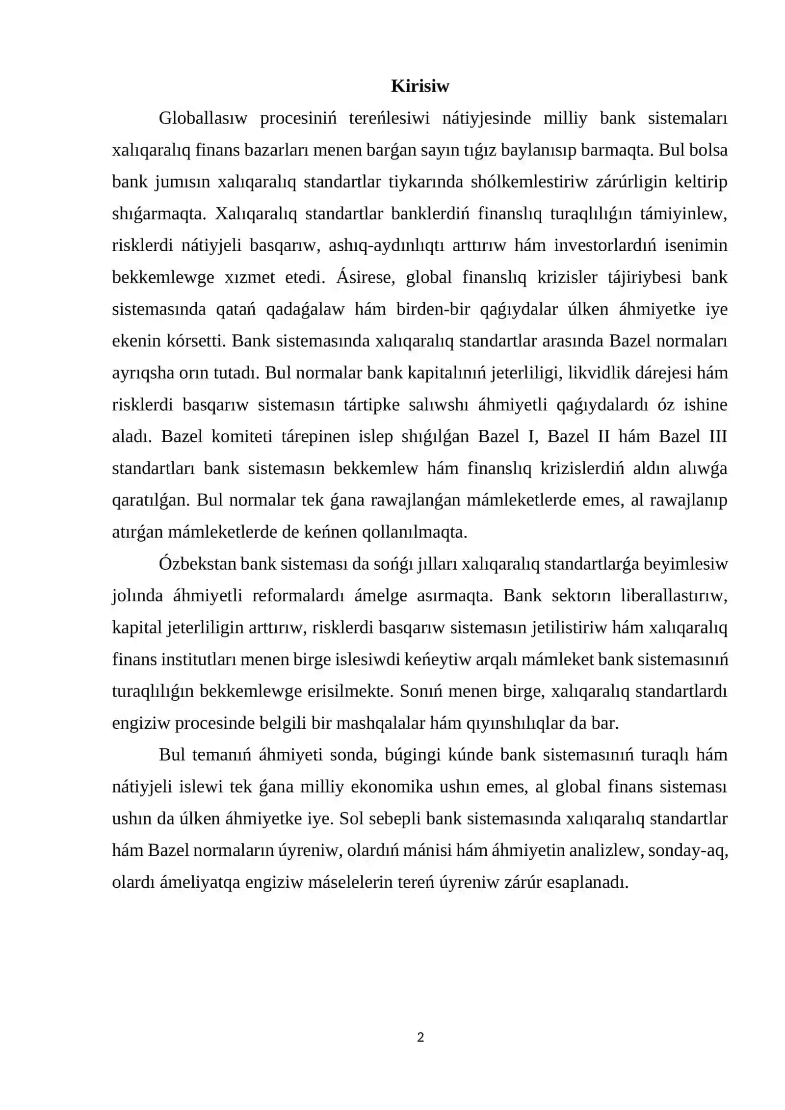 Bank sistemasında xalıqaralıq standartlar hám Bazel normaları 2